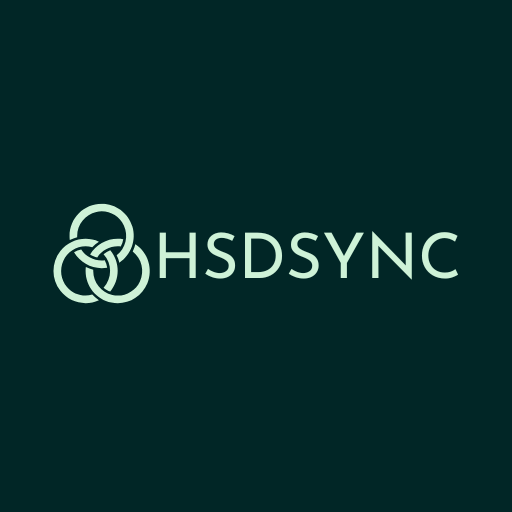 3 Kreise überschneiden sich und stehen für die enge Verbindung zwischen HubSpot Stripe und DATEV. Daneben der Markenname HSDSYNC.